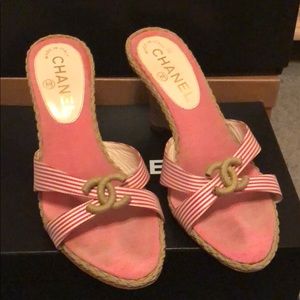 Chanel Pink& White Stripe Mules